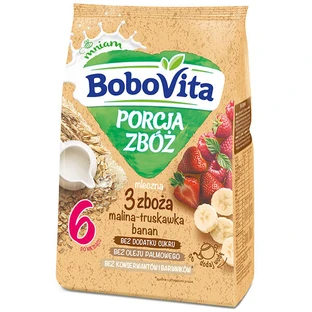 BoboVita Milchbrei 3 Getreidearten, Himbeere, Erdbeere, Banane, ab 6 Monaten, 210 g