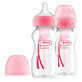 Dr Brown&#39;s Anti-Colic Bottle, Wide Neck Options +, with Teat, Pink, 2 x 270ml