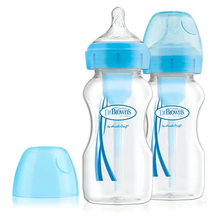 Dr Brown's, biberón anticólicos, cuello ancho Opciones +, con tetina, azul, 2 x 270 ml