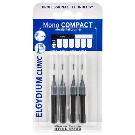 Elgydium Clinic Mono Compact, cepillos interdentales, 0,6 mm, negro, 4 pzs.