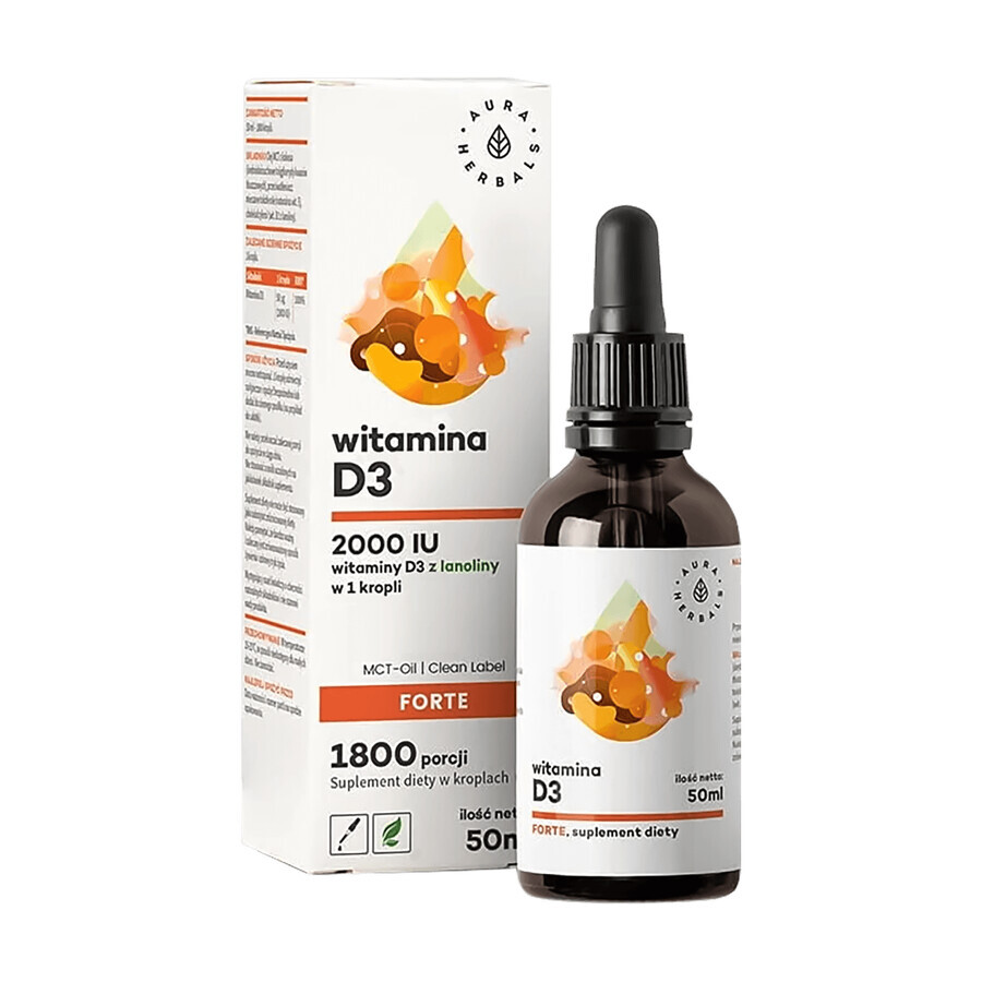 Cumpără Aura Herbals, Vitamina D3 Forte 2000 UI, picături, 50 ml Aura Herbals, Vitamina D3 Forte 2000 UI, picături, 50 ml