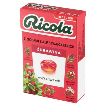 Ricola Cranberry, Zwitsers kruidensnoepje, cranberry, suikervrij, 27,5 g