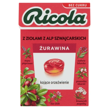 Ricola Cranberry, Zwitsers kruidensnoepje, cranberry, suikervrij, 27,5 g