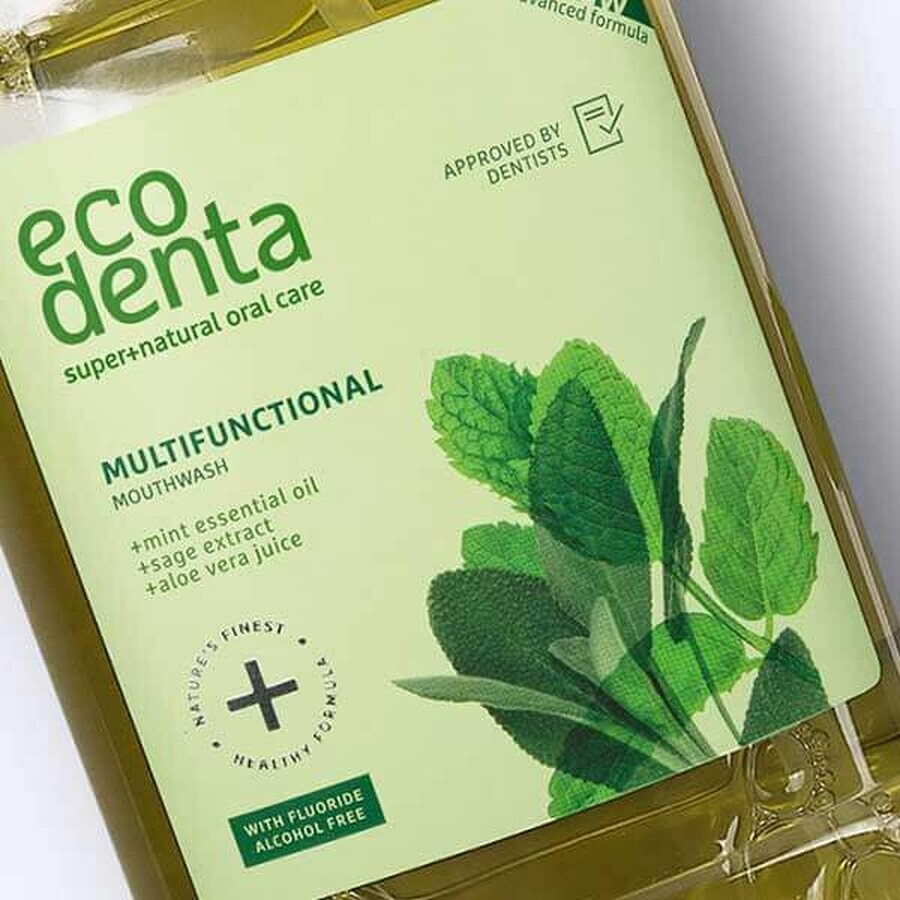 Ecodenta, bain de bouche multifonctionnel à l'extrait de sauge, à l'aloe vera et à l'huile de menthe poivrée, 500 ml