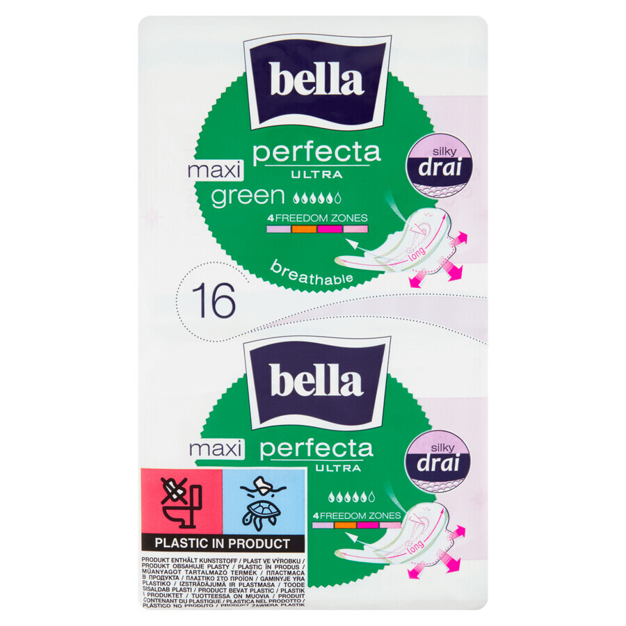 Boutique Bella Perfecta Ultra, SilkyDrai serviettes hygiéniques avec ailettes, Maxi Green, 16 pcs Bella Perfecta Ultra, SilkyDrai serviettes hygiéniques avec ailettes, Maxi Green, 16 pcs