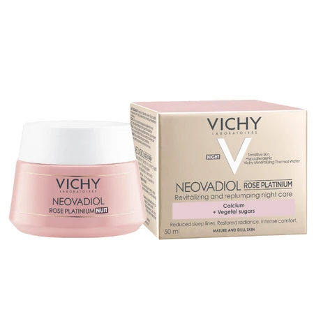Vichy Neovadiol Rose Platinium, crema facial de rosas revitalizante y reafirmante para pieles maduras de noche, 50 ml