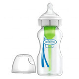 Dr Brown's Options+ Anti-Colic Bottle, Glass, Wide Neck, with Teat, Level 1, 0-3 Months, 270ml