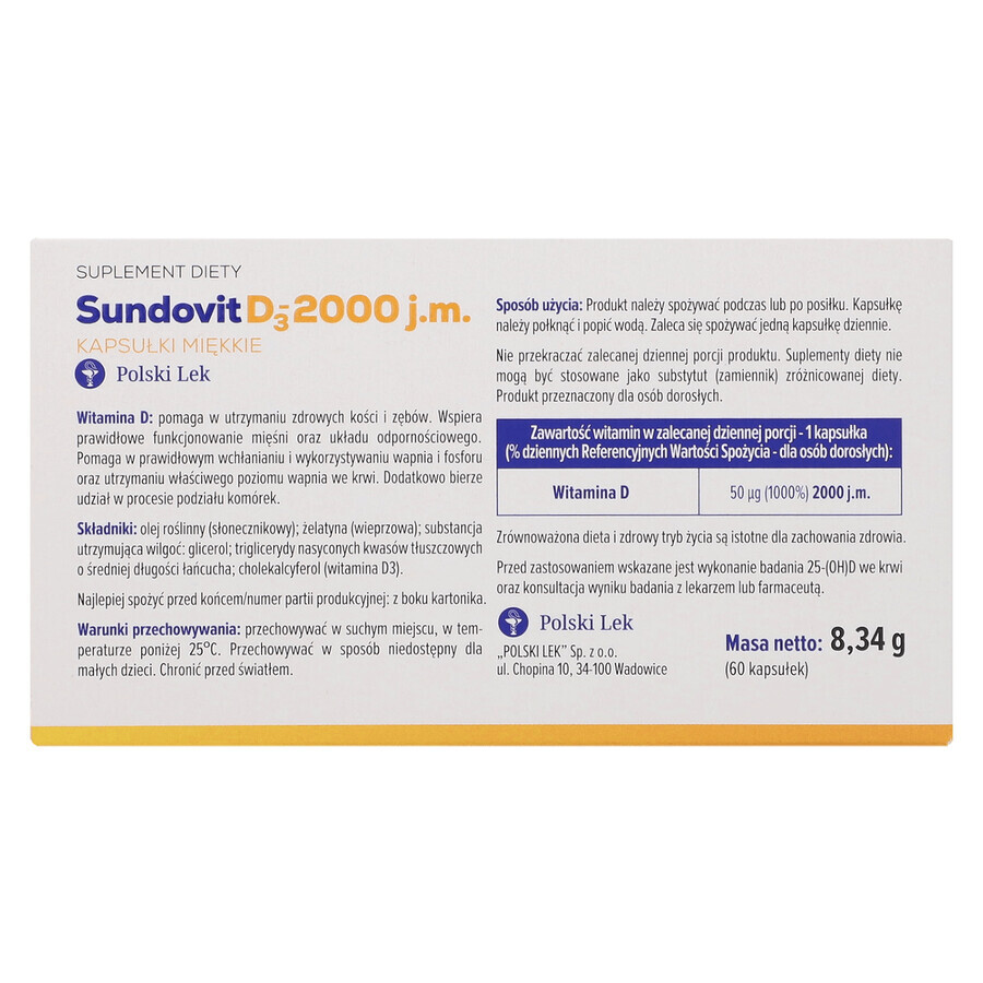 Sundovit D3 2000 UI, 60 capsule moi