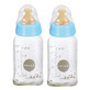 Hevea, biberon en verre avec t&#233;tine en caoutchouc, d&#233;bit moyen, bleu, 3-24 mois, 2 x 120 ml