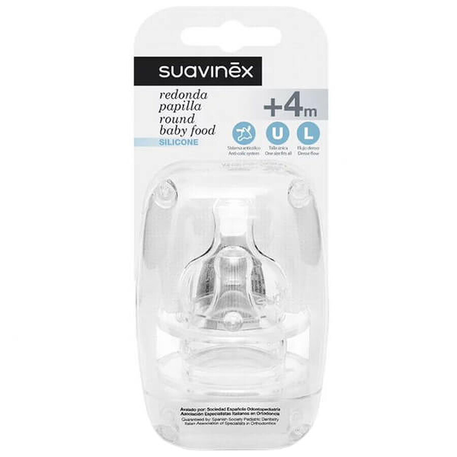 Suavinex, tetina para biberón, redonda, para alimentos espesos, a partir de 4 meses, 2 piezas