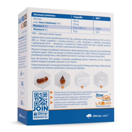 Olimp Gold-Vit D3 + K2, Vitamin D 2000 IU + Vitamin K 50 µg, 60 Kapseln