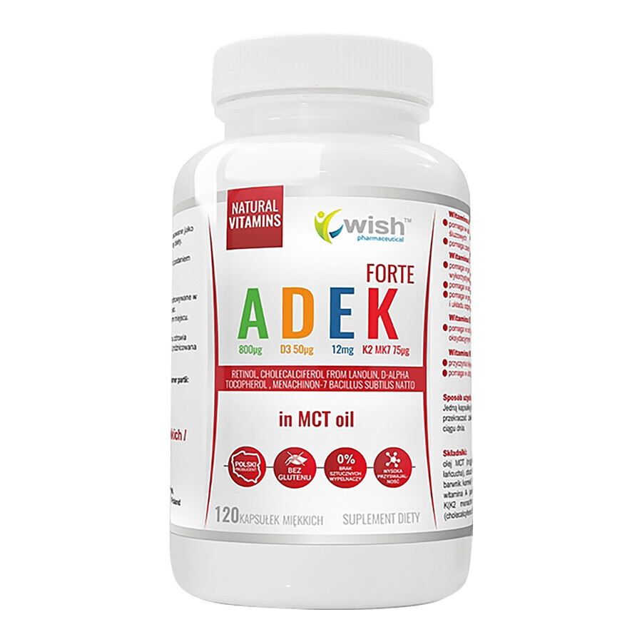 Boutique Wish ADEK Forte dans l'huile MCT, 120 capsules molles Wish ADEK Forte dans l'huile MCT, 120 capsules molles