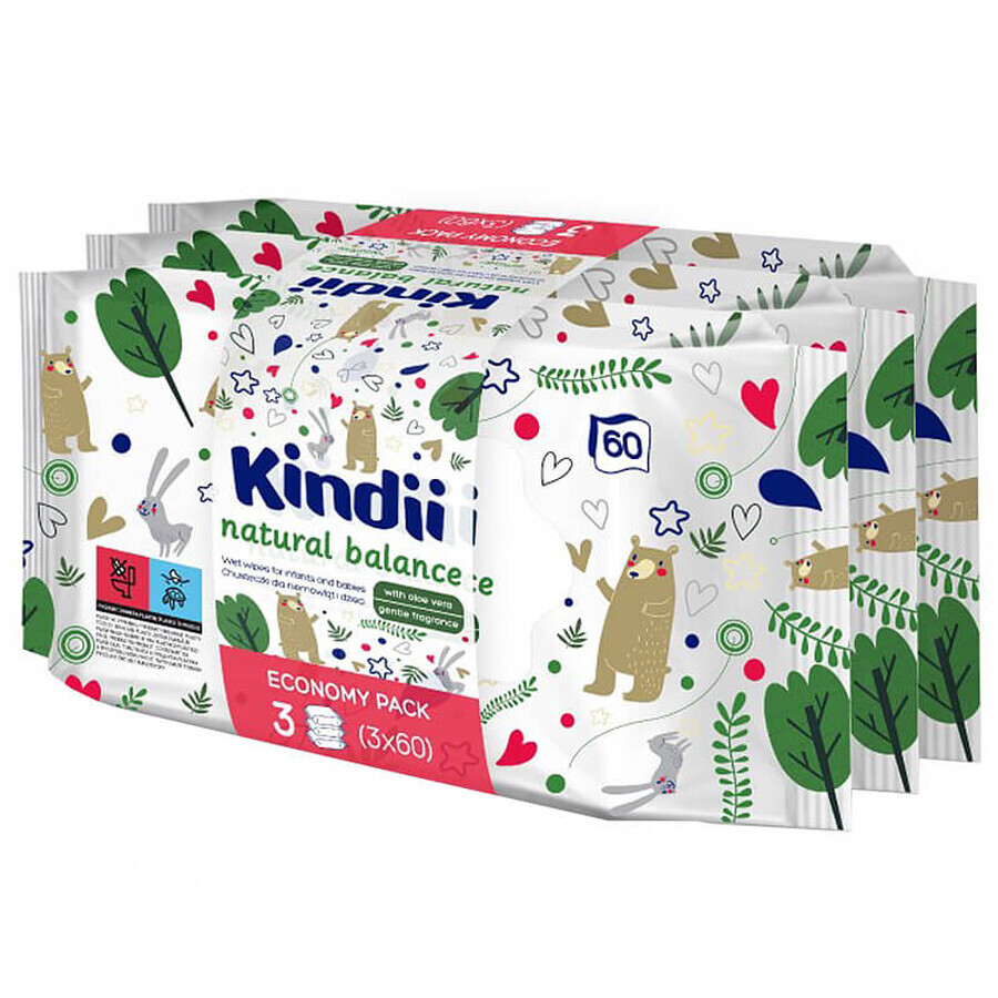 Acquista Kindii Natural Balance, salviette umidificate per neonati e bambini, 3 x 60 pz. Kindii Natural Balance, salviette umidificate per neonati e bambini, 3 x 60 pz.