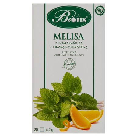 Bi Fix, melisa con naranja y hierba limón, té de hierbas y frutas, 20 bolsitas