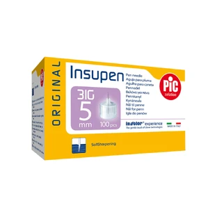Pic Solution Insupen, agujas para pluma de insulina, 31G (0,25 mm) x 5 mm, 100 unidades