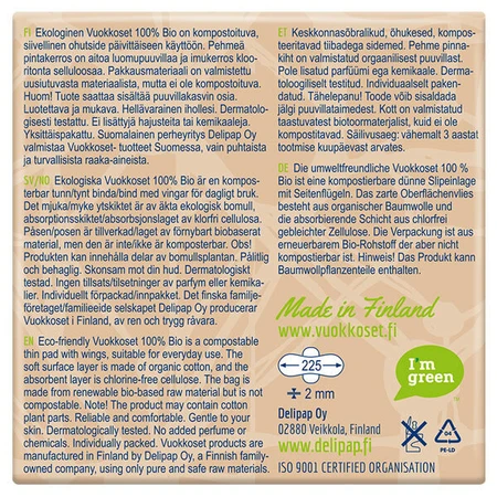 Vuokkoset, organic cotton sanitary napkins, 100% Bio, Normal wings, 12 pieces