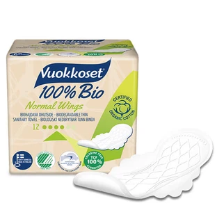 Vuokkoset, organic cotton sanitary napkins, 100% Bio, Normal wings, 12 pieces