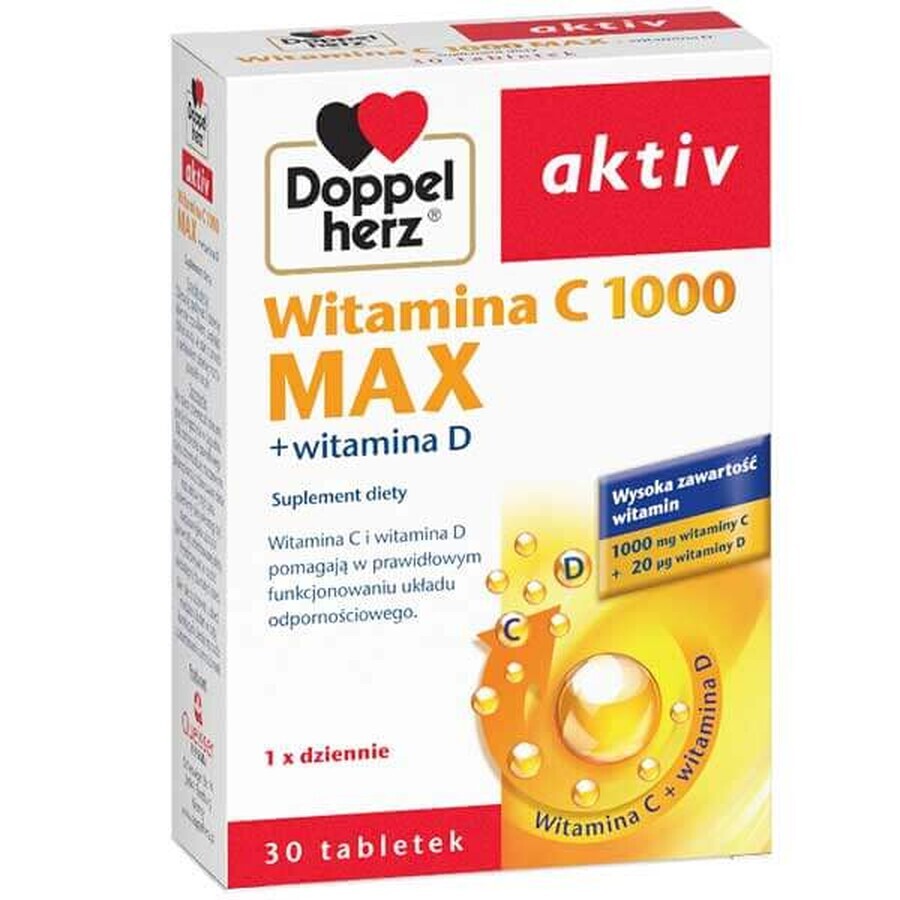 Buy Doppelherz Aktiv Vitamin C 1000 Max + vitamin D, 30 tablets Doppelherz Aktiv Vitamin C 1000 Max + vitamin D, 30 tablets