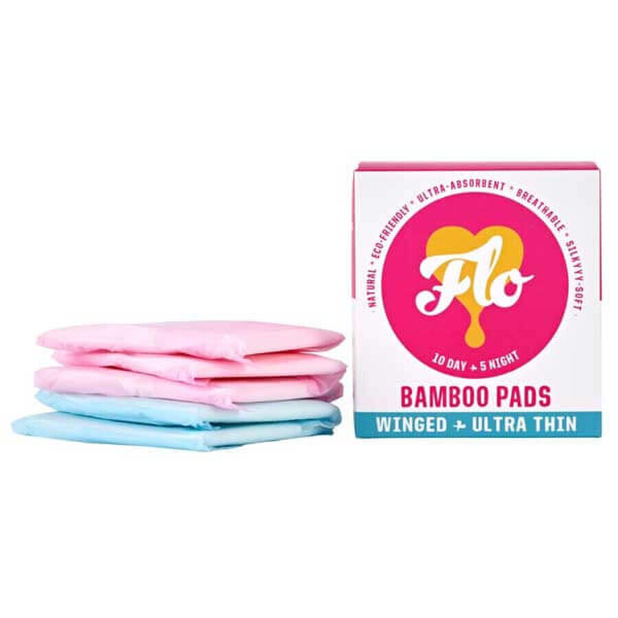 Flo, prosoape sanitare din bambus, 10 buc pentru zi + 5 buc pentru noapte Flo, prosoape sanitare din bambus, 10 buc pentru zi + 5 buc pentru noapte