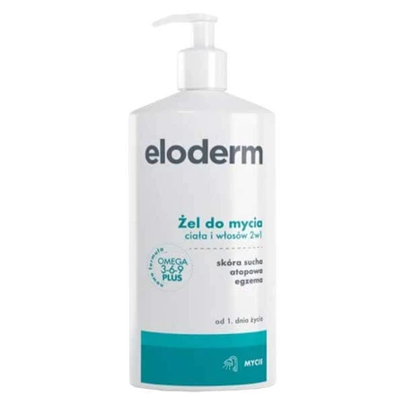 Eloderm Omega 3-6-9 Plus, gel limpiador 2 en 1 para cuerpo y cabello, desde el 1er día de vida, 400 ml + crema activa adicional desde el 1er día de vida, 75 ml