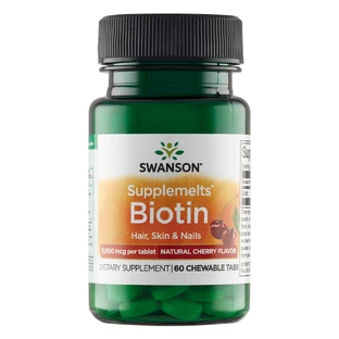 Swanson Biotin Supplemelts, biotina 5000 µg, sabor a cereza, 60 comprimidos masticables