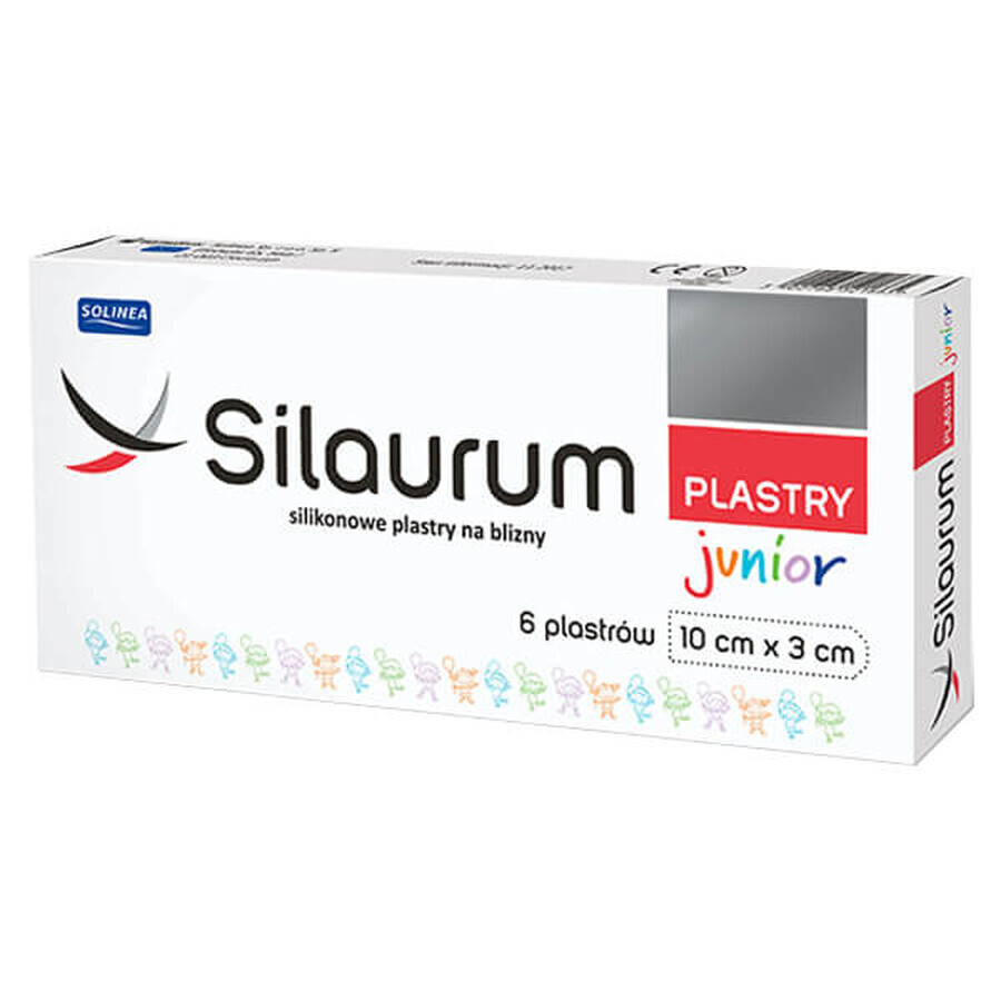 Silaurum Junior, siliconenpleisters voor littekens, 10 cm x 3 cm, 6 stuks