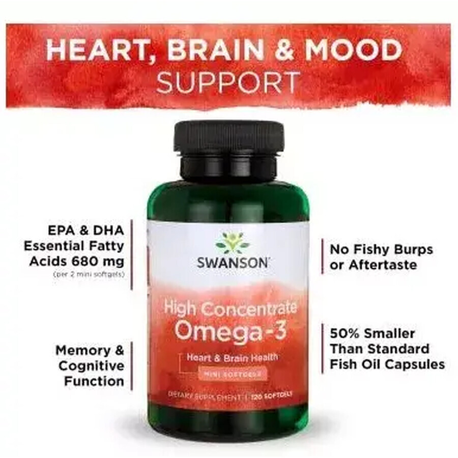 Swanson High Concentrate Omega-3, ulei de pește, 120 capsule
