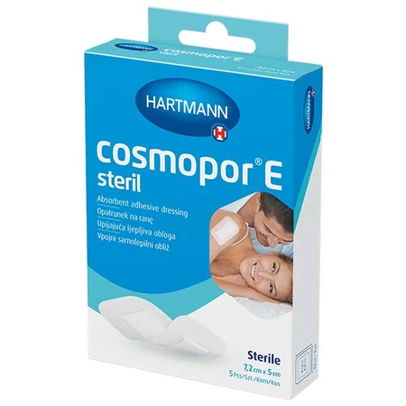 Cosmopor E, Wundauflage, steril, selbstklebend, mit Saugschicht, 7,2 cm x 5 cm, 5 Stück