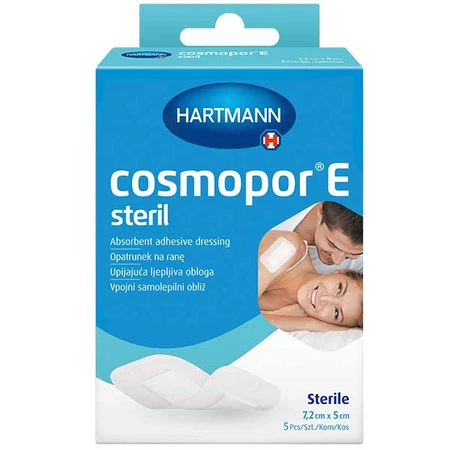 Cosmopor E, Wundauflage, steril, selbstklebend, mit Saugschicht, 7,2 cm x 5 cm, 5 Stück