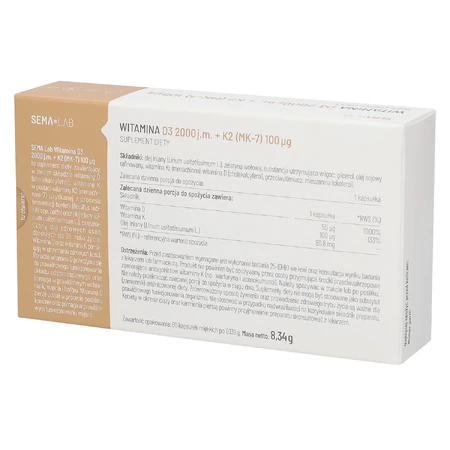SEMA Lab Vitamin D3 2000 IU + K2 (MK-7) 100 µg, 60 Weichkapseln