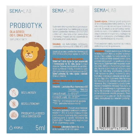 SEMA Lab Probiotic para niños desde el primer día, gotas, 5 ml