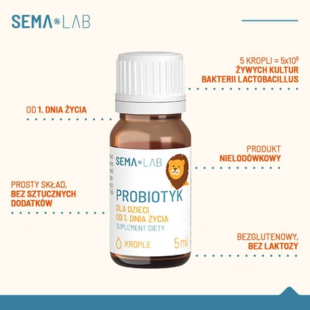 SEMA Lab Probiotic para niños desde el primer día, gotas, 5 ml