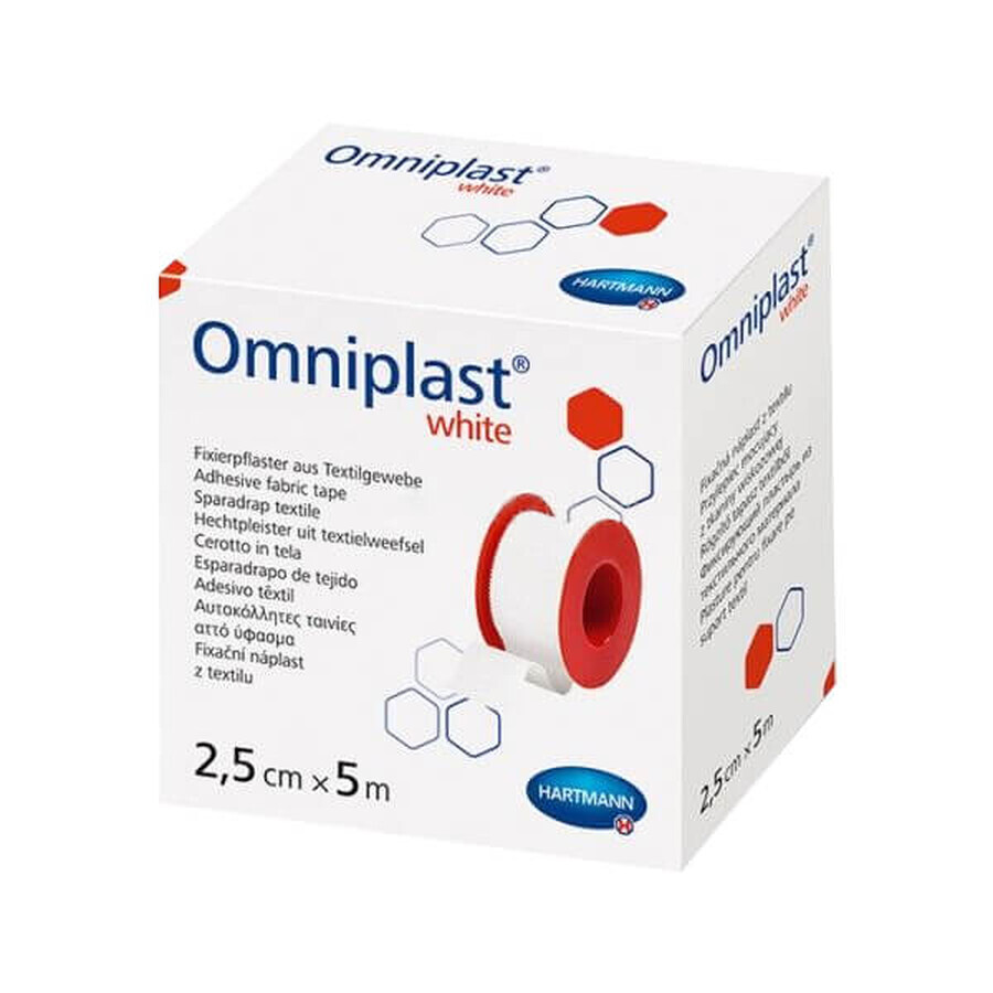 Omniplast alb, adeziv pentru țesături din viscoză, 2,5 cm x 5 m, 1 buc