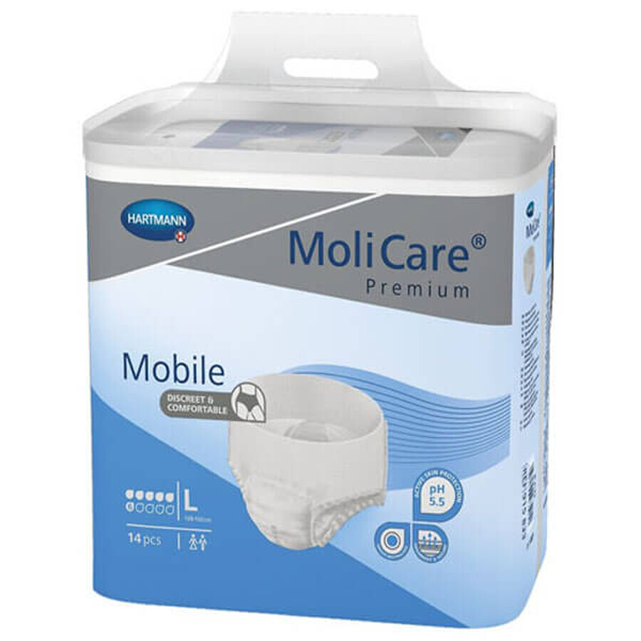 Cumpără MoliCare Premium Mobile, scutece, mărimea L, 100-150 cm, 6 picături, 14 buc MoliCare Premium Mobile, scutece, mărimea L, 100-150 cm, 6 picături, 14 buc