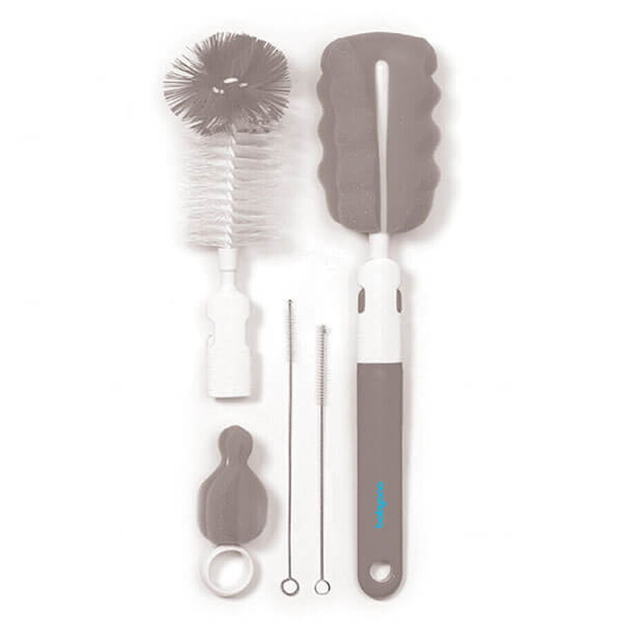 Boutique BabyOno, set de brosses pour biberons et tétines avec manche interchangeable et mini éponge, gris, 1 set BabyOno, set de brosses pour biberons et tétines avec manche interchangeable et mini éponge, gris, 1 set