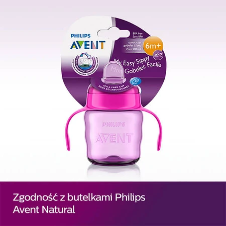 Avent, vaso antiderrames con asas y pico de silicona, rosa, SCF551/03, después de 6 meses, 200 ml