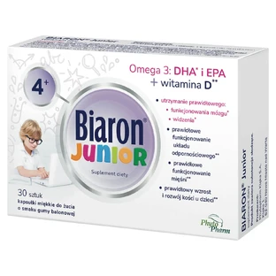 Biaron Junior, para niños mayores de 4 años y adultos, sabor chicle de frutas, 30 cápsulas masticables