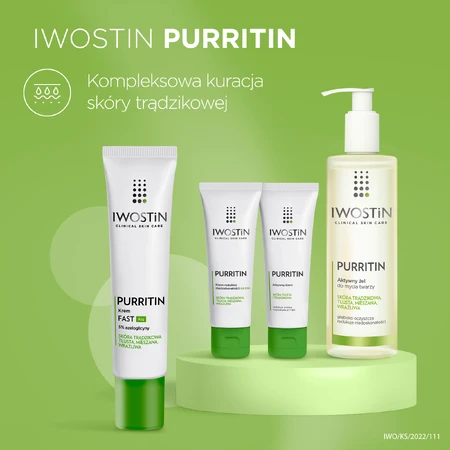Iwostin Purritin, Crema Fast Azg 5% ​​azeloglicina, piel con acné, grasa, mixta, sensible, 40 ml