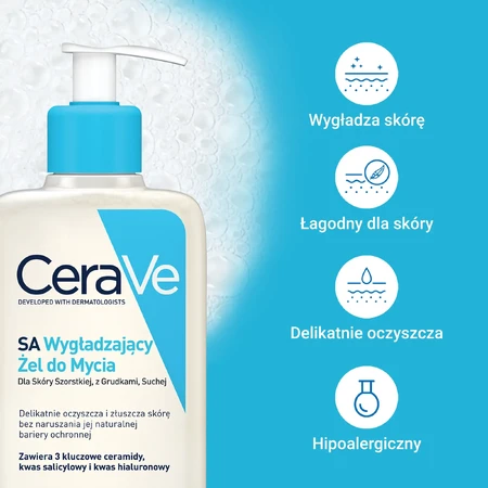 CeraVe, Gel limpiador alisante SA, piel seca y áspera, 236 ml