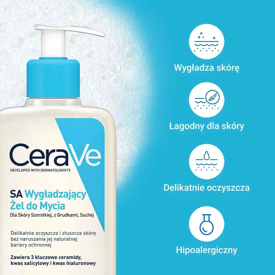 CeraVe, Gel detergente levigante SA, pelle secca e ruvida, 236 ml