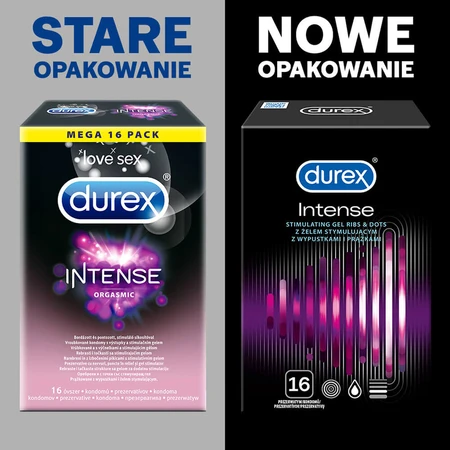 Durex Intense, preservativos con gel estimulante, acanalados con tachuelas, 16 piezas
