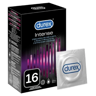Durex Intense, preservativos con gel estimulante, acanalados con tachuelas, 16 piezas