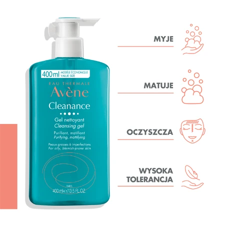Avene Cleanance, gel limpiador para rostro y cuerpo, piel grasa con tendencia a imperfecciones, 400 ml