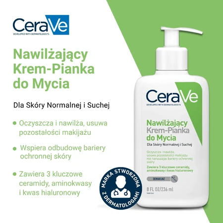 CeraVe, feuchtigkeitsspendende Creme-Schaum-Gesichtsreinigung, normale und trockene Haut, 236 ml