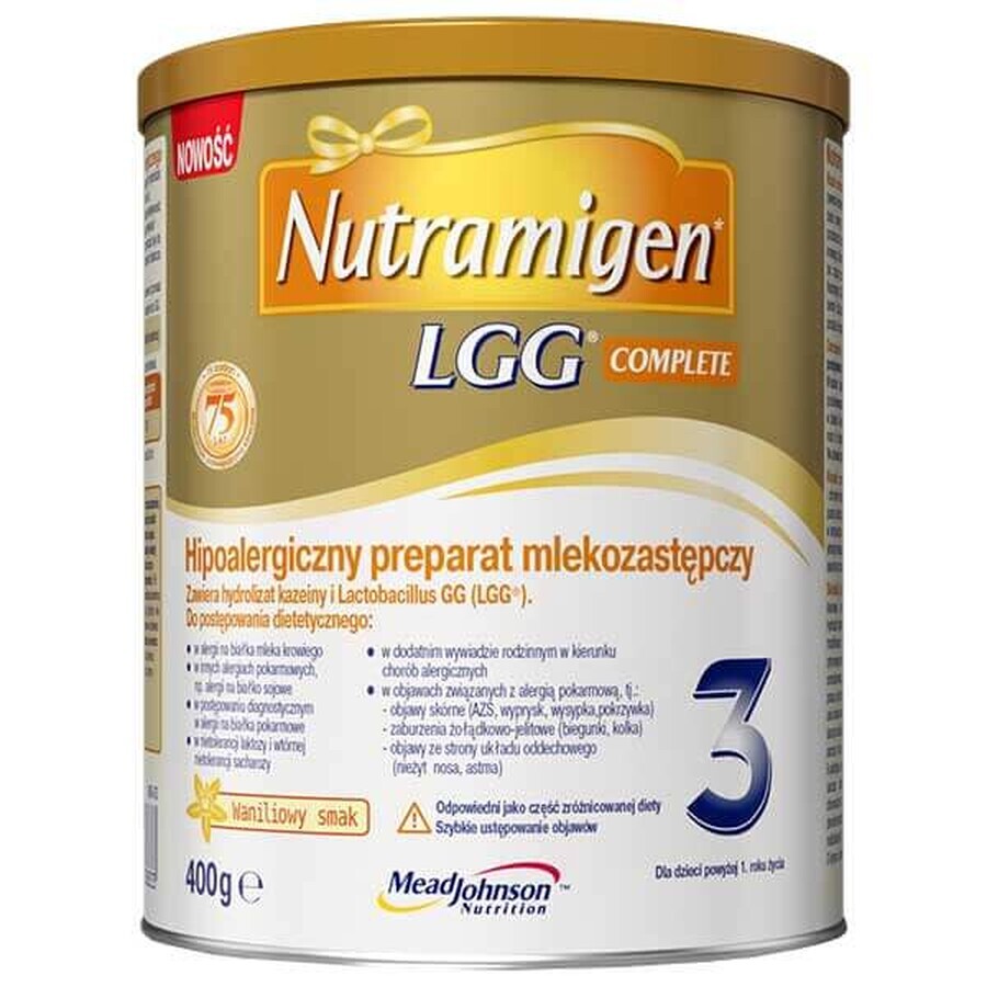Nutramigen 3 LGG Complete, hypoallergenic milk replacer, over 1 year, vanilla flavor, 400 g
