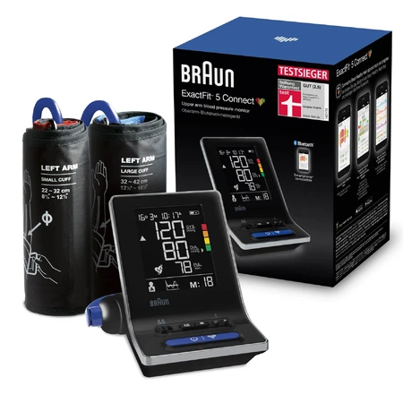Braun Exactfit 5 Connect BUA6350, automatische bovenarm bloeddrukmeter, met bluetooth, met 2 manchetten, met LCD-scherm