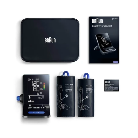 Braun Exactfit 5 Connect BUA6350, automatische bovenarm bloeddrukmeter, met bluetooth, met 2 manchetten, met LCD-scherm