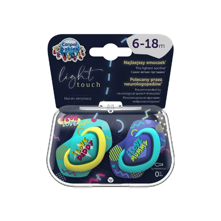 Canpol Baby's, fopspeen, silicone, symmetrisch, Neon Love, blauw, 22/653, 6-18 maanden, 2 stuks