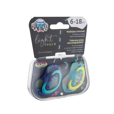 Canpol Baby's, fopspeen, silicone, symmetrisch, Neon Love, blauw, 22/653, 6-18 maanden, 2 stuks