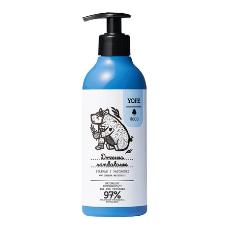 Yope Wood Sándalo, Azafrán y Pachulí, gel de ducha natural, regenerador, 400 ml